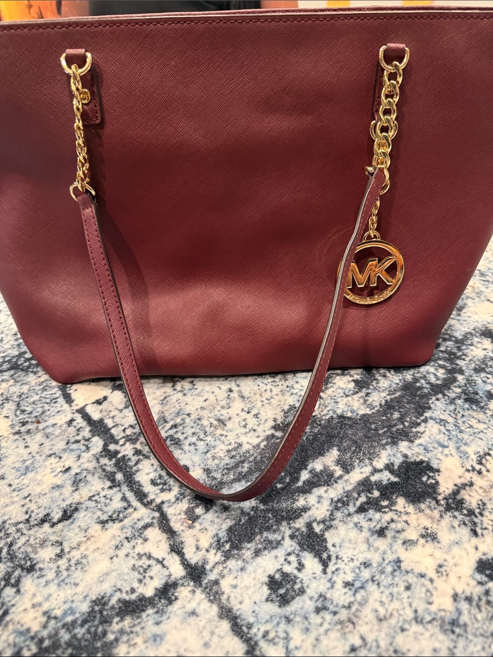 Michael Kors Jetset Wine Tote with Gold Chain Detail